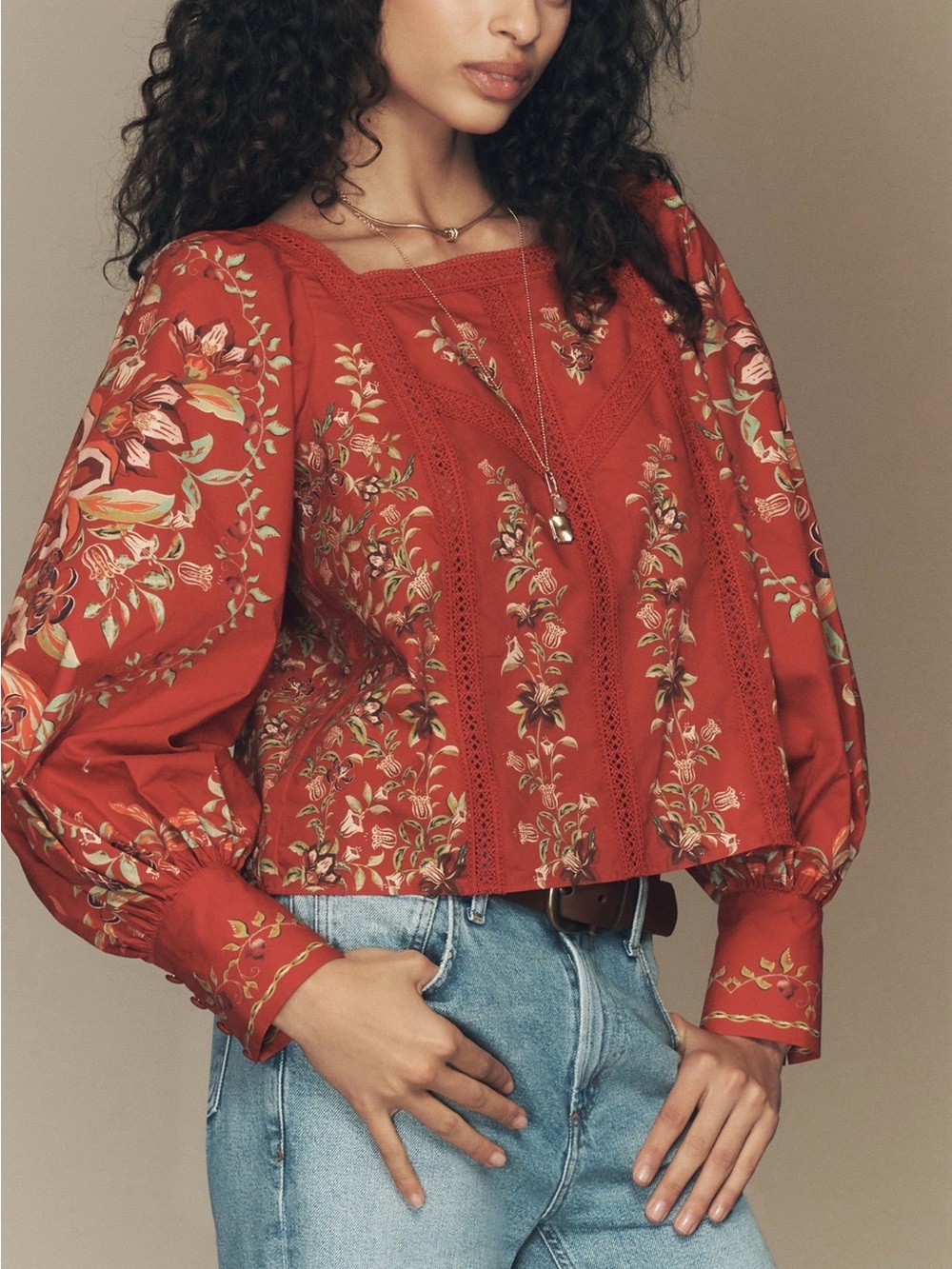 Women’s Square Neck Red Floral Blouse